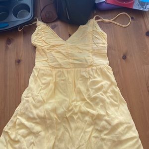 F21 YELLOW LACE UP BACK SUMMER DRESS